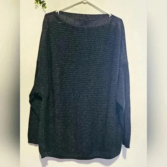 All Saints Elle Metallic Open Knit Jumper Black Long Sleeve Size  M/L - Picture 3 of 13